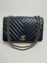 Chanel Blue Chevron Single Flap Bag