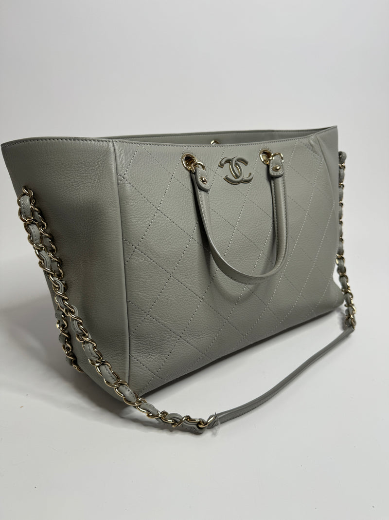 Chanel Dual Handle Tote Bag In Grey Leather