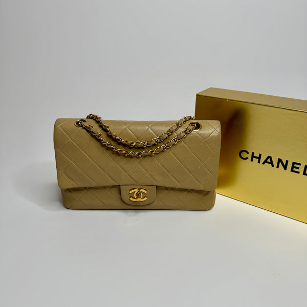 Chanel Vintage Beige Medium Classic With 24K GH