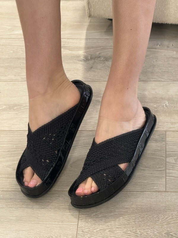 Fendi Reflections Ff-Logo Faux-Raffia Slides (Size 37.5/UK 4.5)