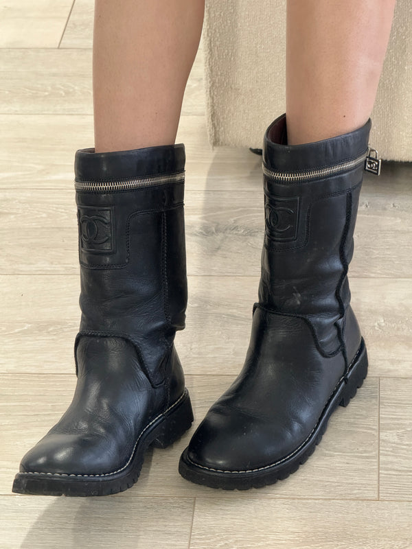 Chanel CC Biker Boots (Size 38.5 /UK 5.5)