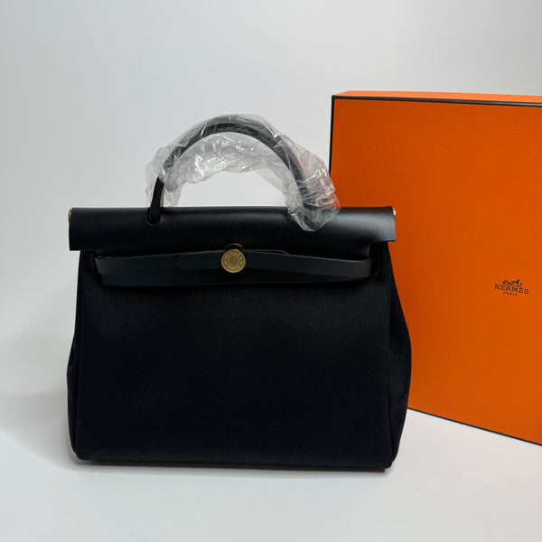 Hermès Herbag In Black Canvas/Leather With GH