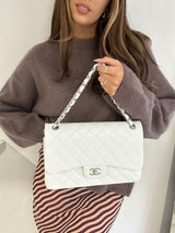 Chanel White Caviar Leather Jumbo Classic Double Flap