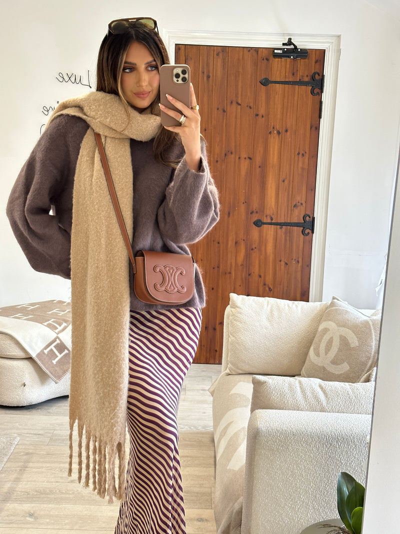 Celine Folco Cuir Triomphe Tan Leather Crossbody Bag