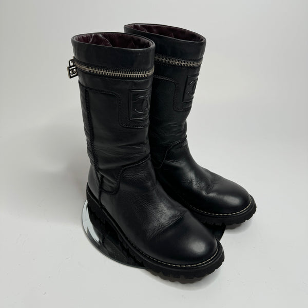 Chanel CC Biker Boots (Size 38.5 /UK 5.5)