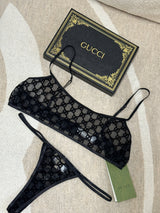 Gucci Tulle Lingerie Black GG Tulle Lingerie Set( Size S / UK 8 )