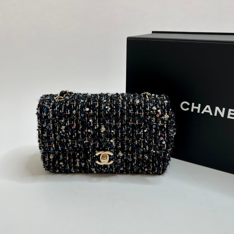 Chanel 22c Tweed Sequin Mini Rectangle Bag