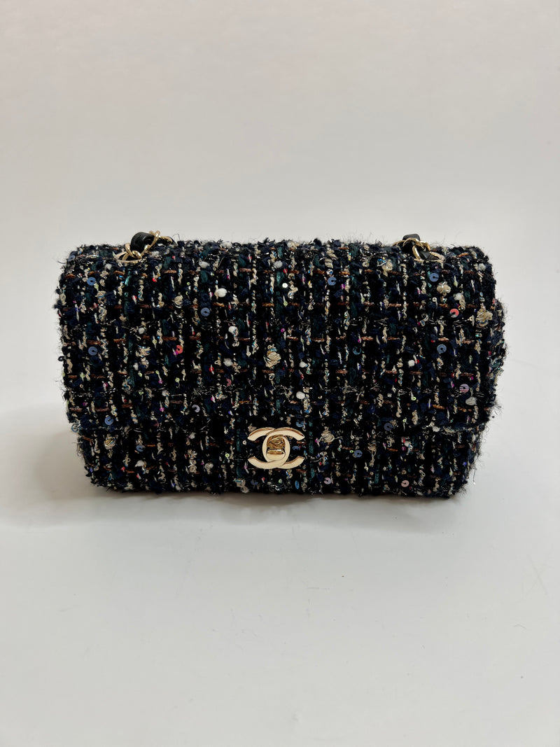 Chanel 22c Tweed Sequin Mini Rectangle Bag