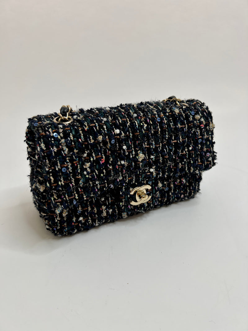 Chanel 22c Tweed Sequin Mini Rectangle Bag