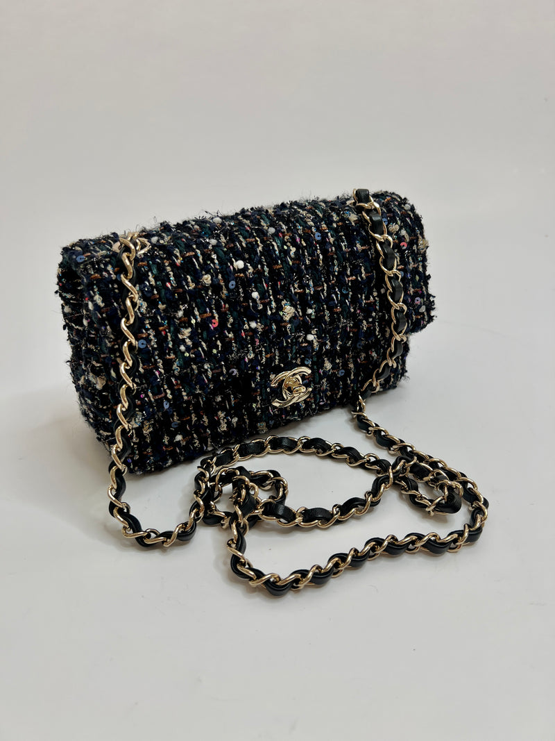 Chanel 22c Tweed Sequin Mini Rectangle Bag