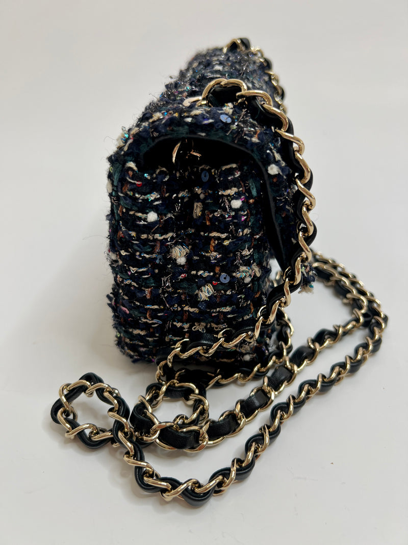 Chanel 22c Tweed Sequin Mini Rectangle Bag