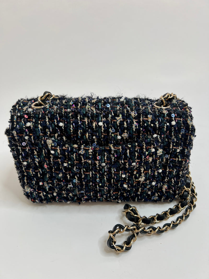 Chanel 22c Tweed Sequin Mini Rectangle Bag