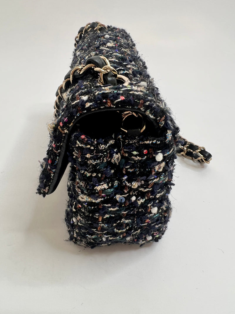 Chanel 22c Tweed Sequin Mini Rectangle Bag