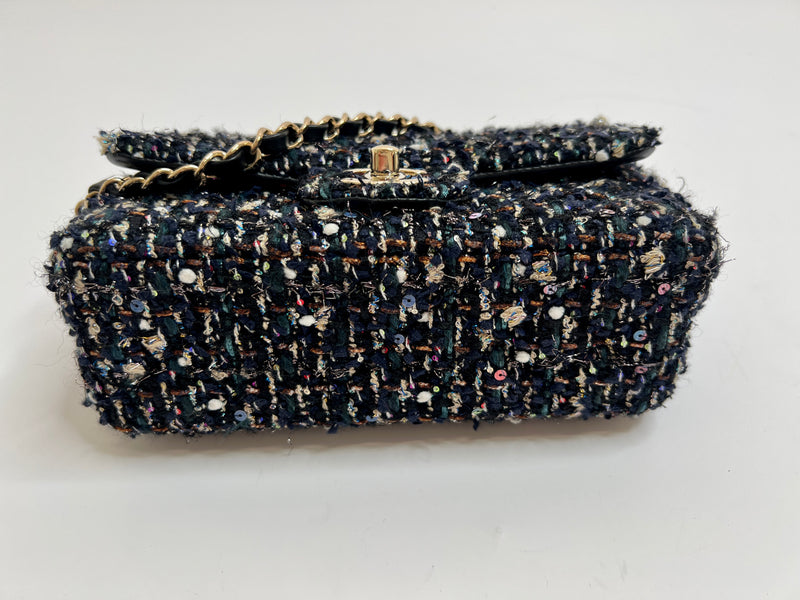 Chanel 22c Tweed Sequin Mini Rectangle Bag