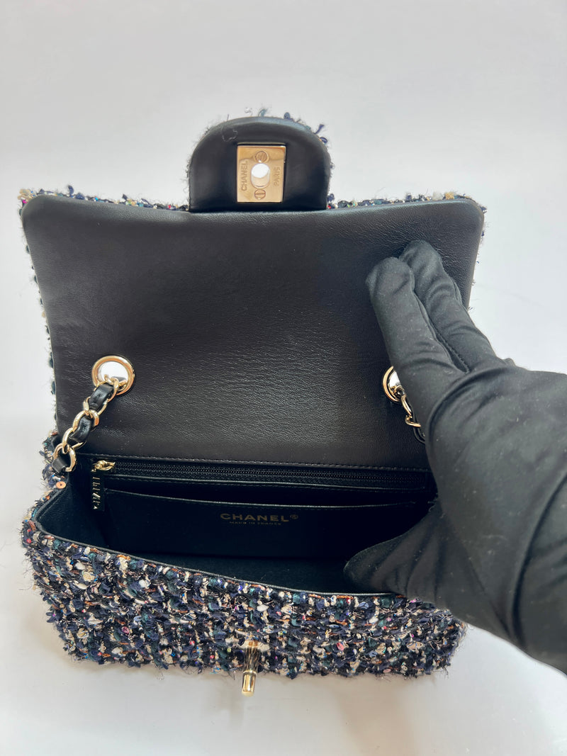Chanel 22c Tweed Sequin Mini Rectangle Bag