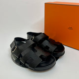 Hermes Black Leather Genius Sandals (Size 37/UK 4)
