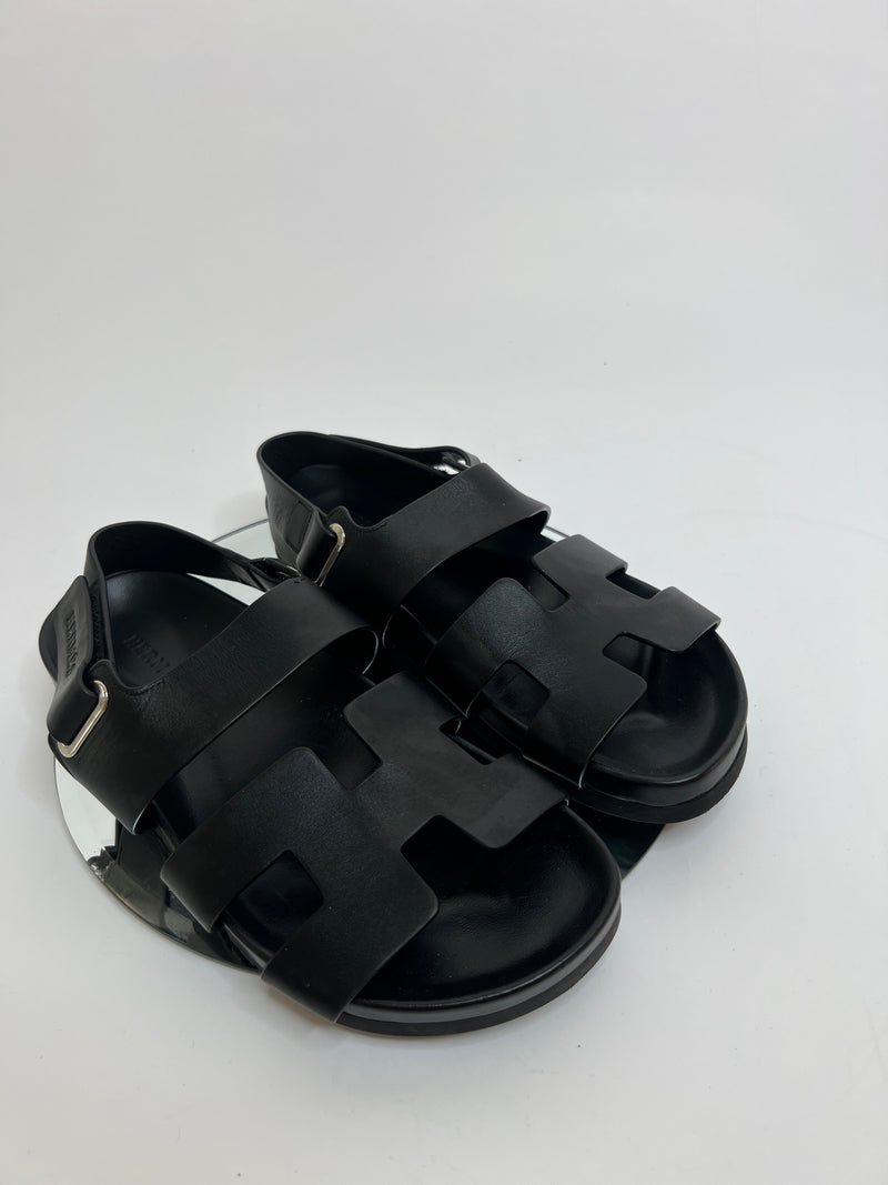 Hermes Black Leather Genius Sandals (Size 37/UK 4)