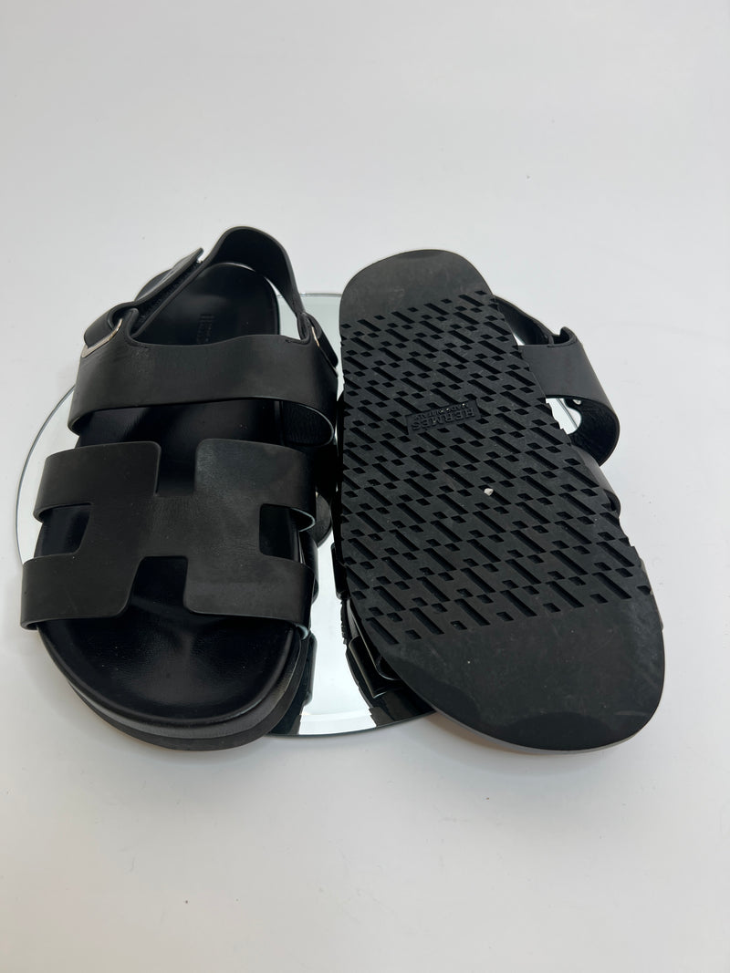 Hermes Black Leather Genius Sandals (Size 37/UK 4)