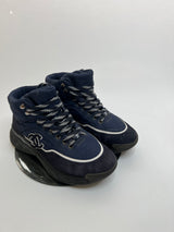 Chanel Navy Nylon And Suede High Top Lace Up Sneakers (Size 37 /UK 4)
