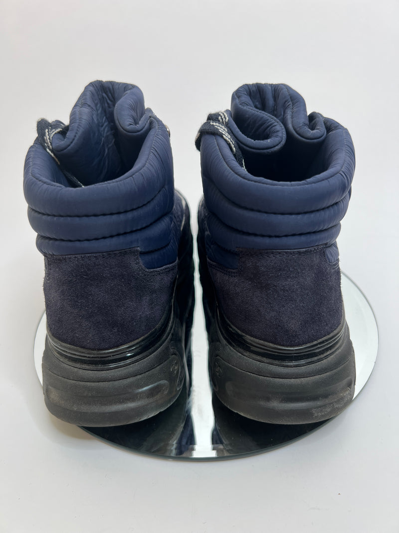 Chanel Navy Nylon And Suede High Top Lace Up Sneakers (Size 37 /UK 4)