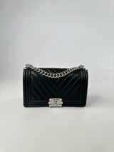 Chanel Medium Boy Bag In Black Chevron Lambskin