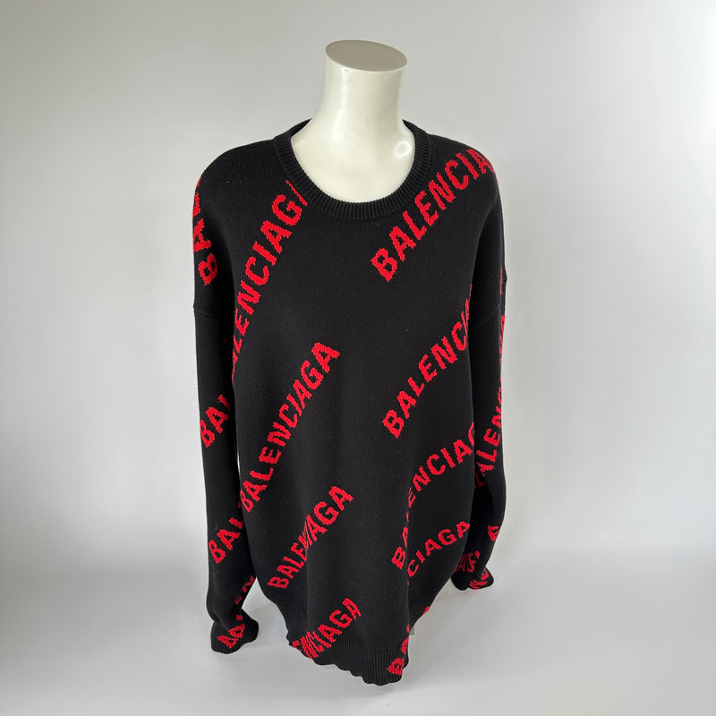 Balenciaga Black/Red Logo Jumper (Size Medium)