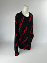 Balenciaga Black/Red Logo Jumper (Size Medium)