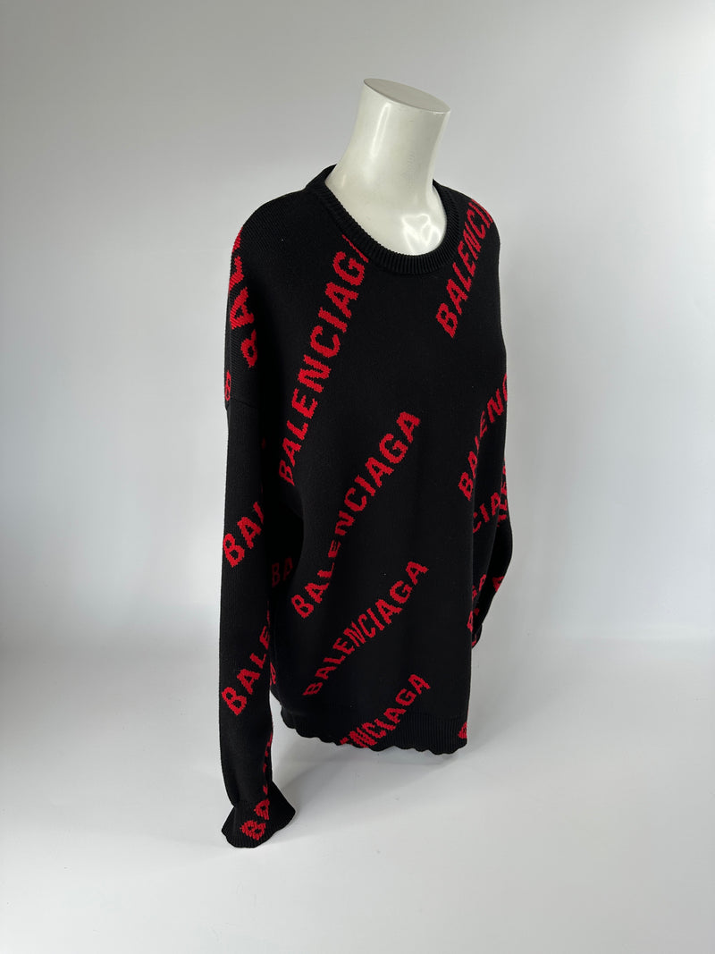 Balenciaga Black/Red Logo Jumper (Size Medium)