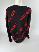 Balenciaga Black/Red Logo Jumper (Size Medium)