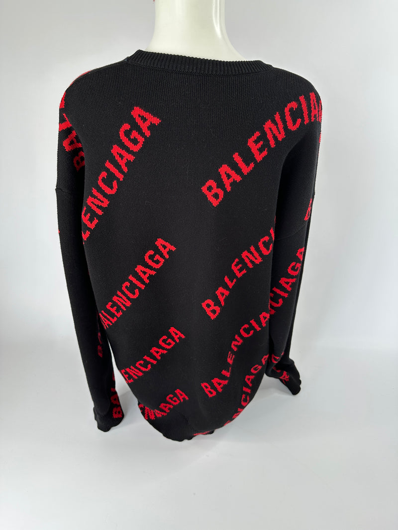 Balenciaga Black/Red Logo Jumper (Size Medium)