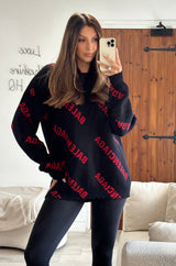 Balenciaga Black/Red Logo Jumper (Size Medium)