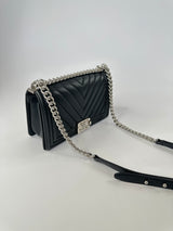 Chanel Medium Boy Bag In Black Chevron Lambskin