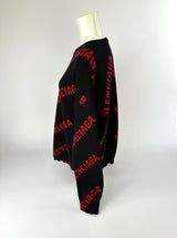 Balenciaga Black/Red Logo Jumper (Size Medium)