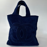 Chanel Navy Cotton Plaque  Beach Bag