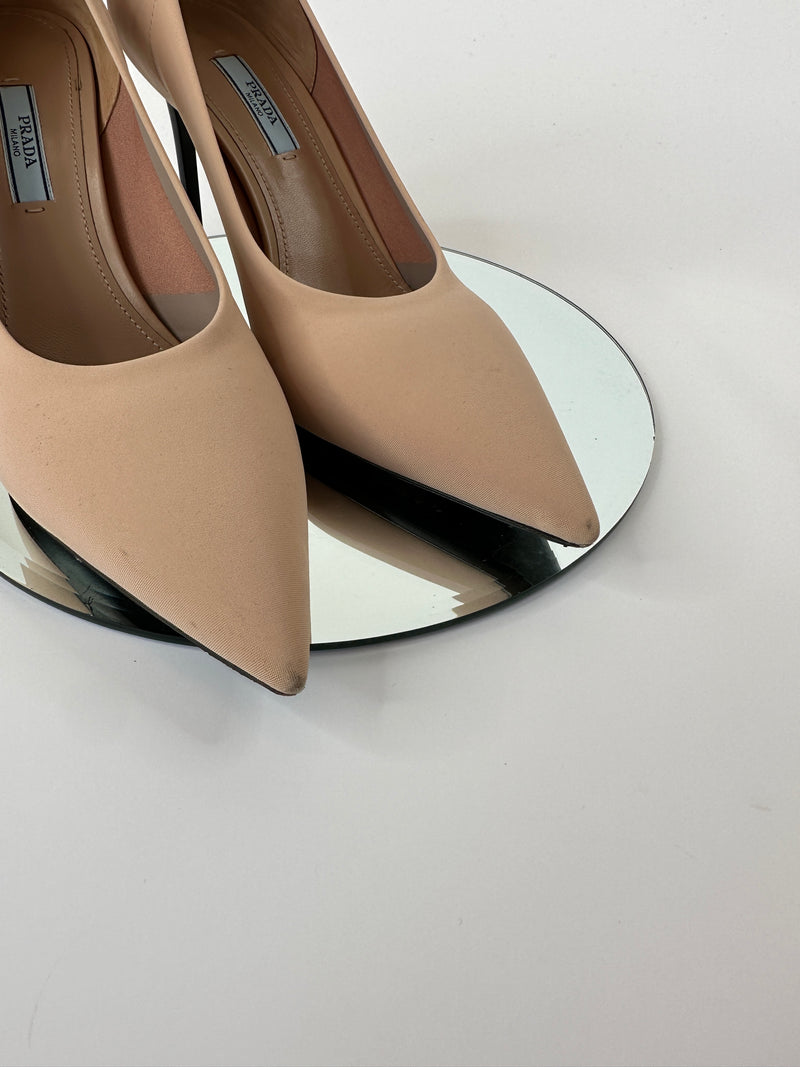 Prada Nude Nylon Heels (Size 39/ UK 6)