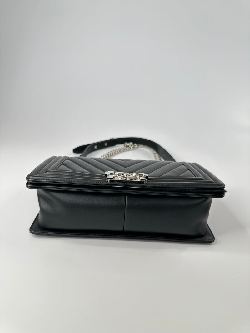 Chanel Medium Boy Bag In Black Chevron Lambskin