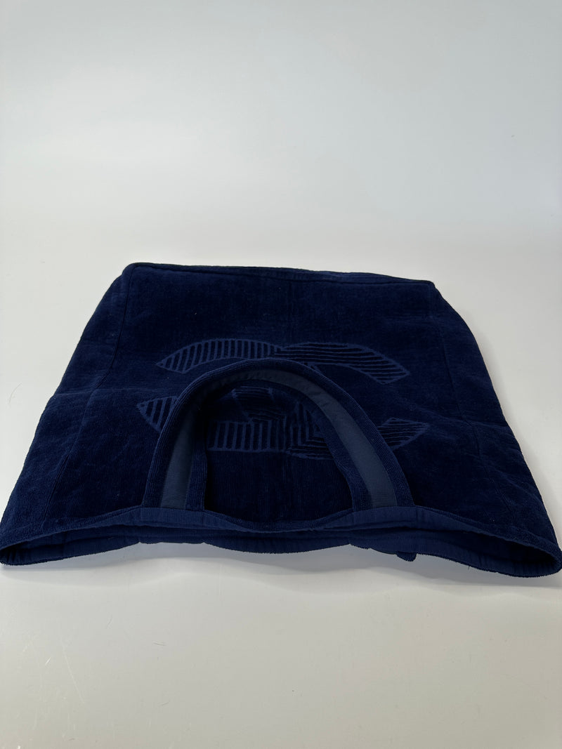 Chanel Navy Cotton Plaque  Beach Bag