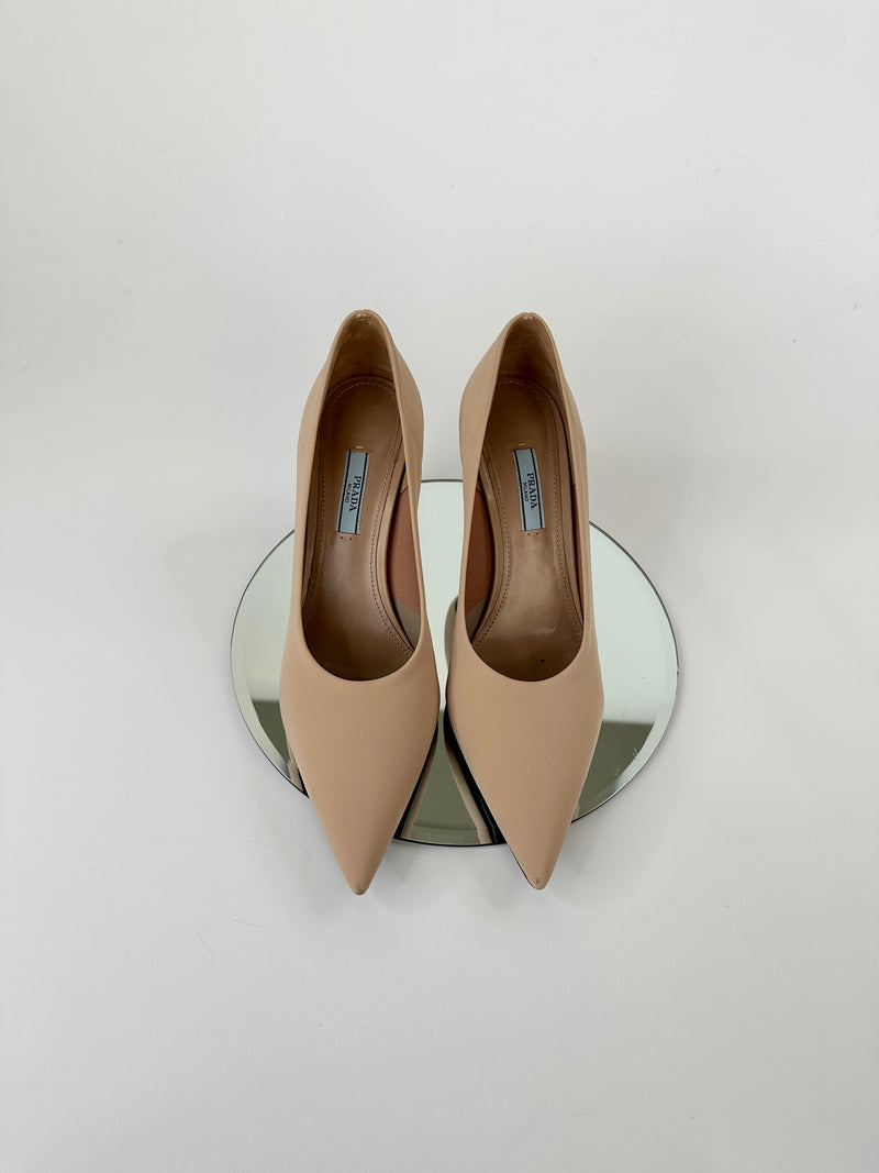 Prada Nude Nylon Heels (Size 39/ UK 6)