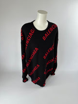 Balenciaga Black/Red Logo Jumper (Size Medium)