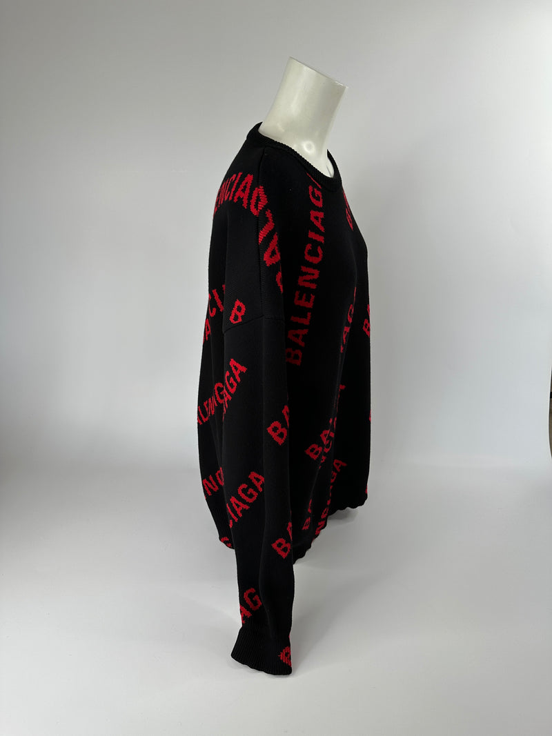 Balenciaga Black/Red Logo Jumper (Size Medium)