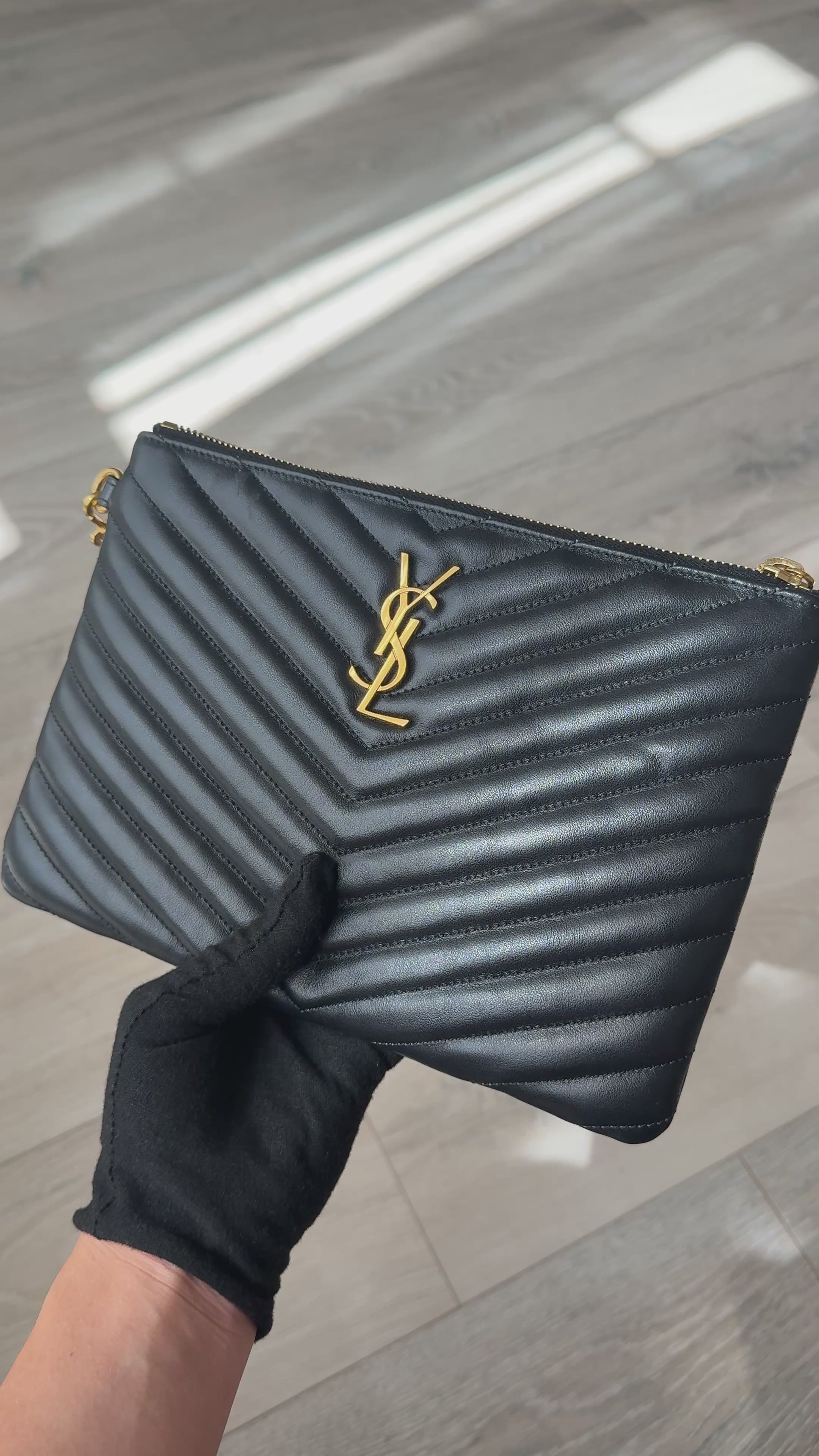 Saint Laurent Cassandre Matelassé Leather Pouch 100% authentic and preloved in excellent condition