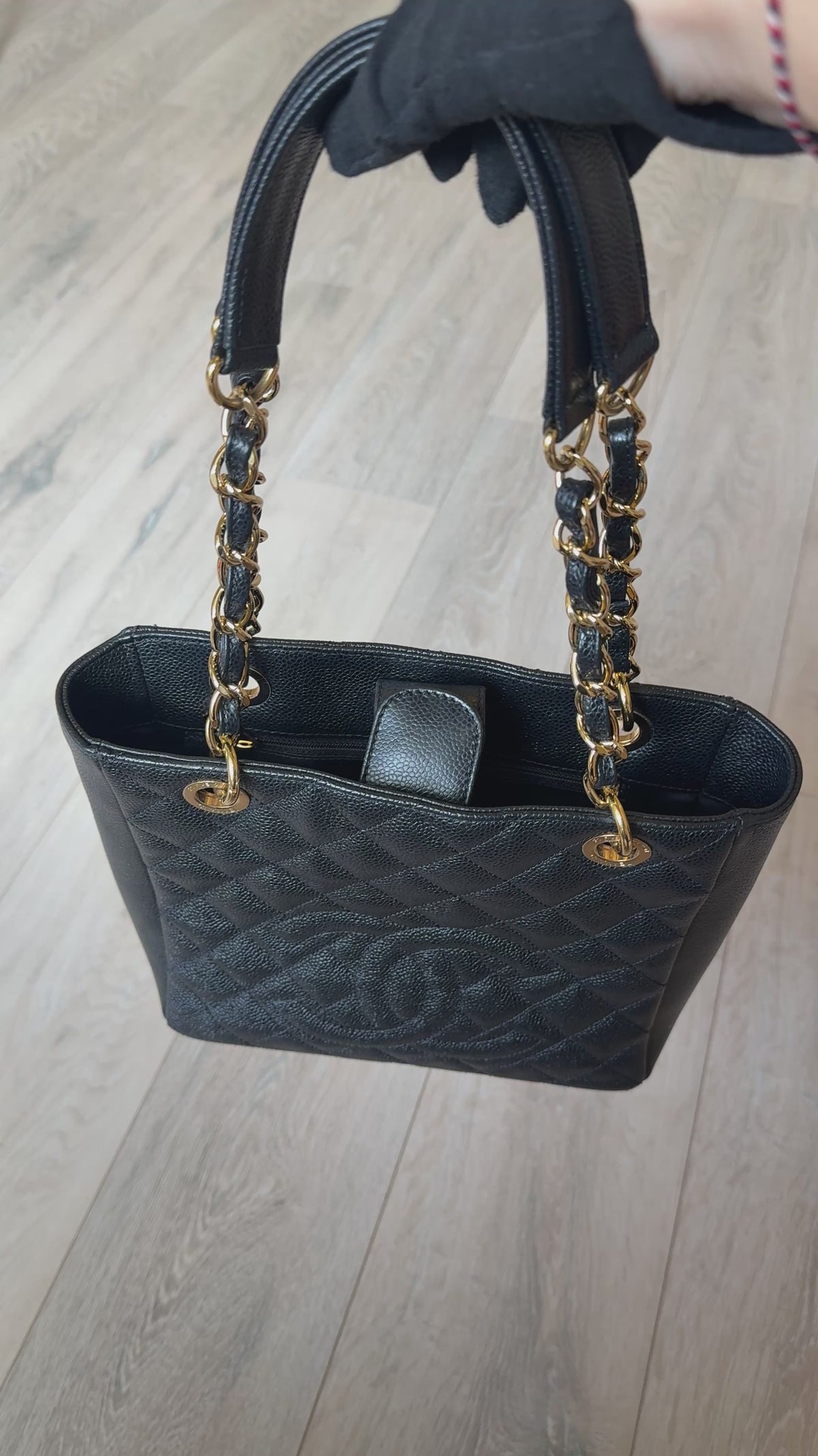 Chanel Petite Shopper Tote In Black Caviar Leather With Gold Hardware. 100% authentic and preloved in excellent condition