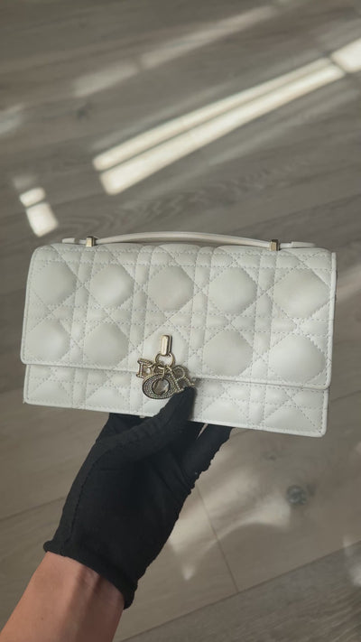 Christian Dior My Dior Top Handle In Latte Cannage Lambskin With Pale Gold Hardware 100% authentic and preloved in excellent condition
