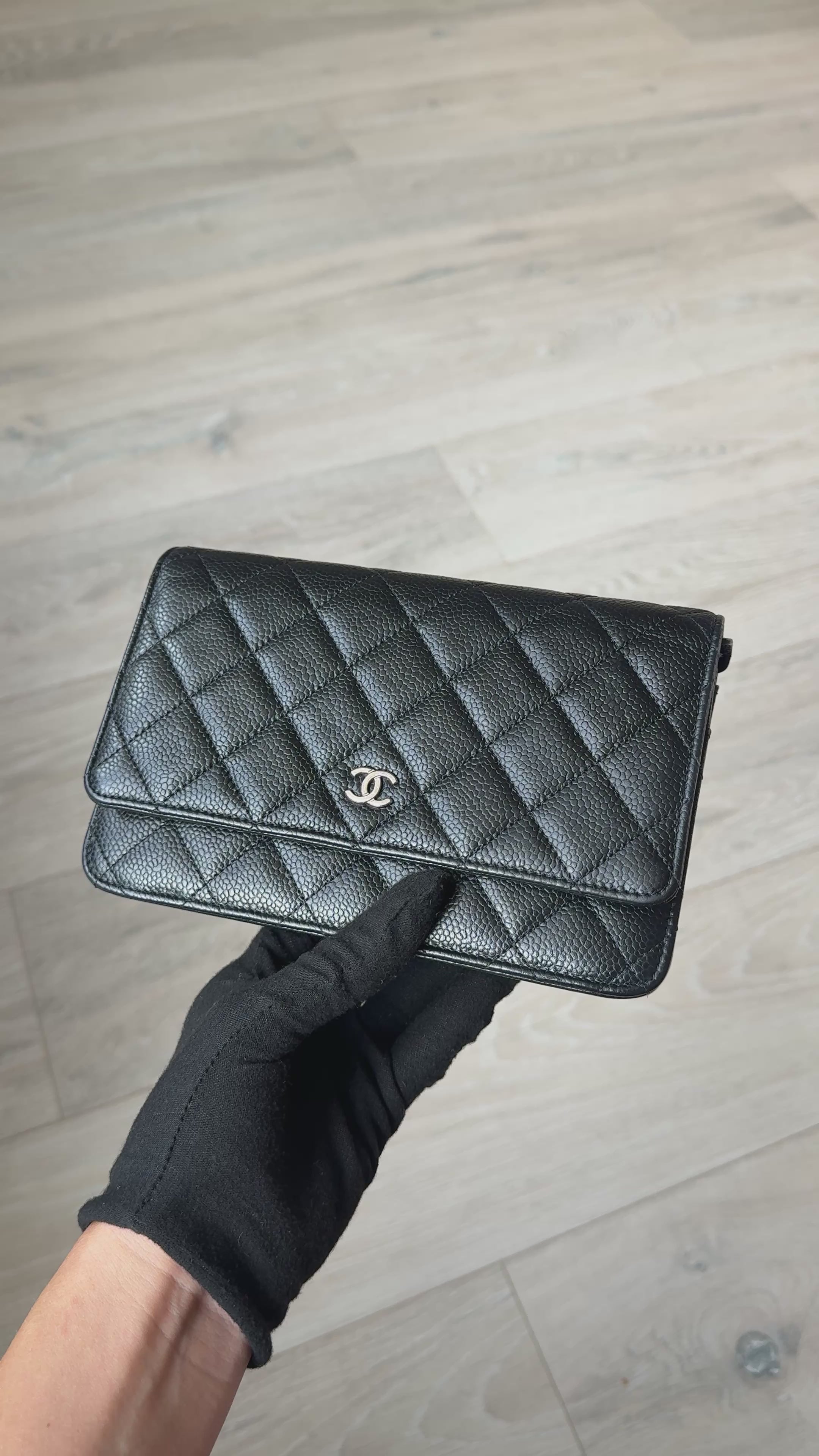 Chanel Wallet On Chain In Black Caviar With Silver Hardware in excellent condition 100% authentic and preloved