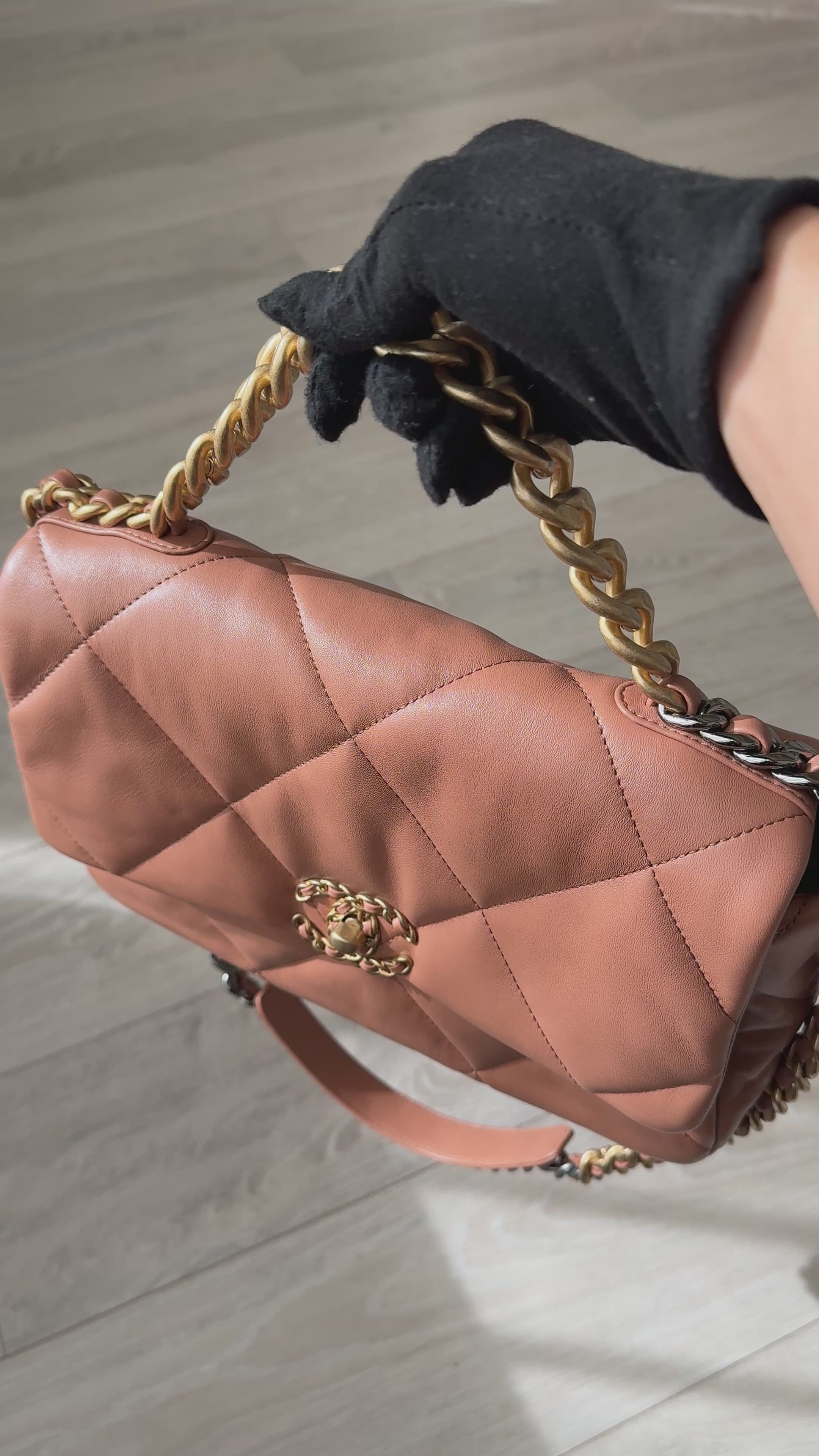 Chanel 19 Medium In Camel Lambskin Leather With Mixed Hardware in excellent condition 100% authentic and preloved