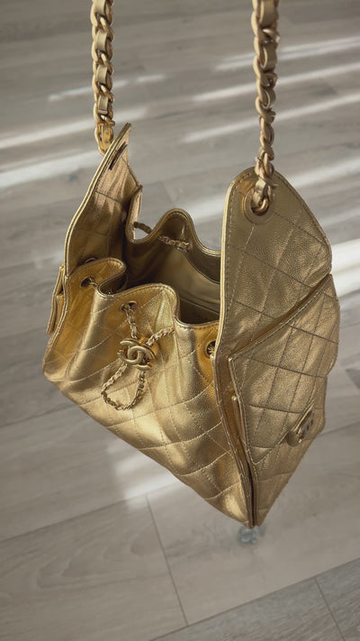 Chanel 25 Small In Gold Grained Calfskin With Gold Hardware 100% authentic and preloved in excellent condition