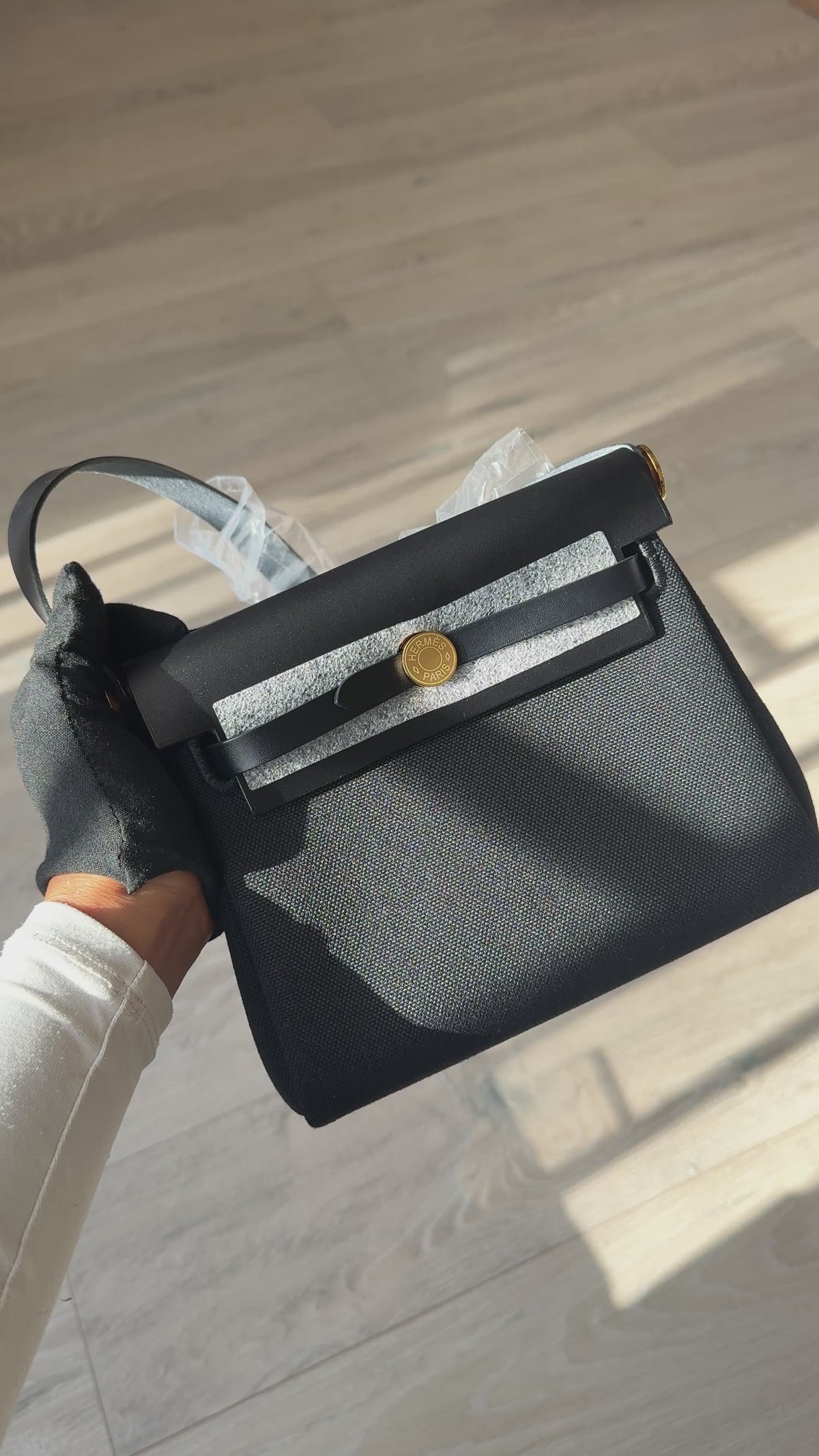 Hermès Herbag Zip 20 In Noir / Noir Canvas With Gold Hardware. Authentic and preloved in new and unused condition. 100% Guarantee