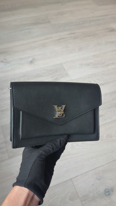 Louis Vuitton Pochette Chain MyLockMe In Black Leather With Silver Hardware in excellent condition 100% authentic and preloved 