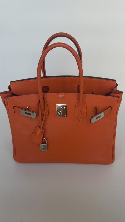 Hermès Birkin 30 In Orange Epsom Leather With Palladium Hardware. 100% authentic and preloved in excellent condition.