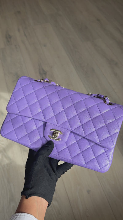Chanel Medium Classic Double Flap In Purple Caviar Leather With Gold Hardware. Authentic and preloved in excellent condition. 100% guarantee